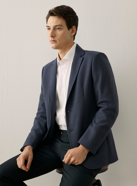 Bland Yeah【美利奴羊毛】黑色羊毛平驳领暗纹西装职场西服正装男