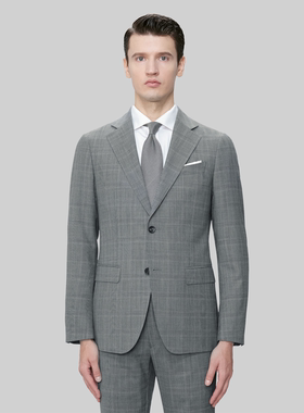 Bland Yeah灰色绵羊毛混纺威尔士格纹西装商务英式西服西裤套装男