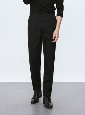 Bland Yeah男士黑色直筒休闲裤子长裤休闲时尚商务通勤风含绵羊毛