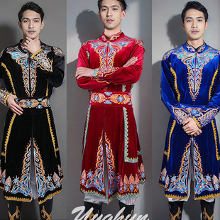 舞台黑色马甲新款 男士 绣花裙式 维吾尔族绣花款 新疆舞蹈演出服装