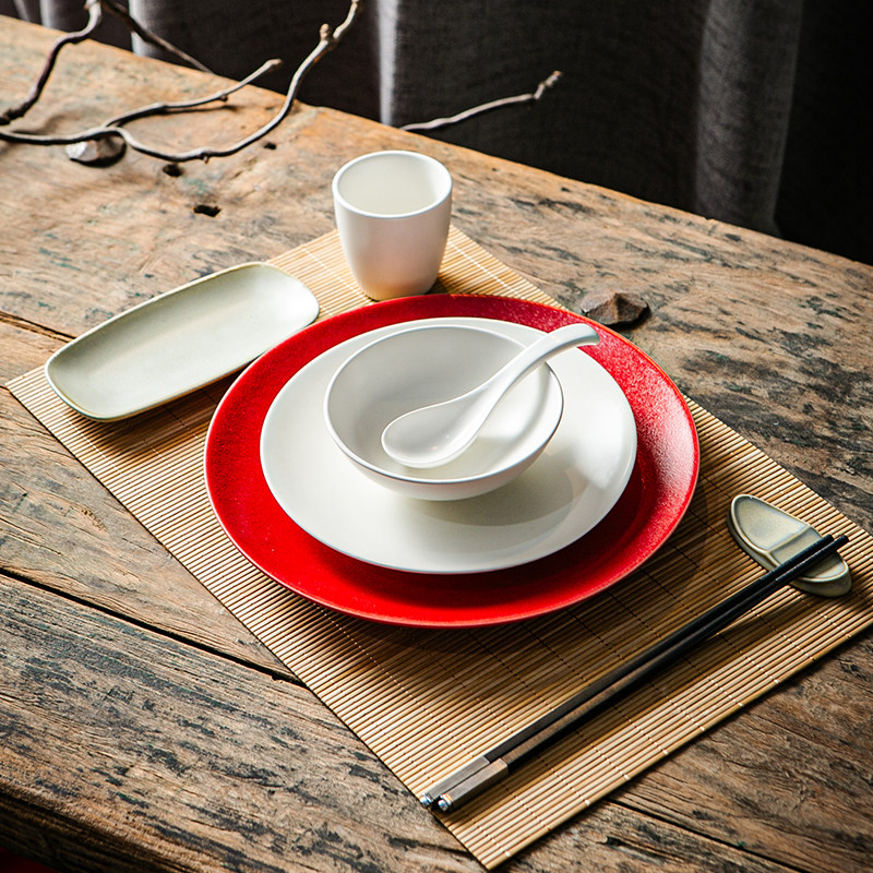 创意白色火锅摆台四件套装酒店餐具餐桌会所自助餐高级感陶瓷碗勺