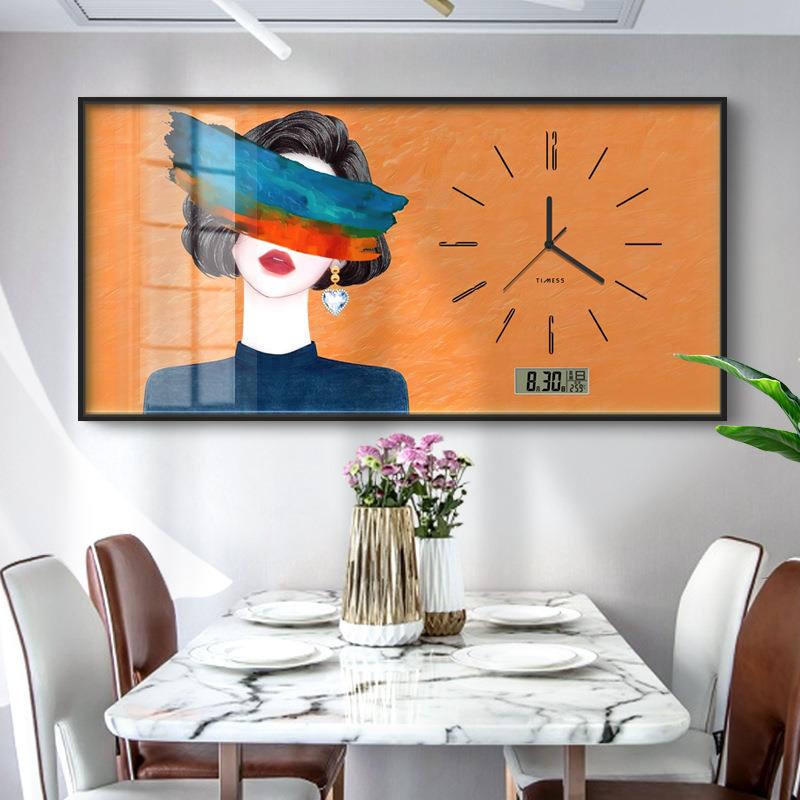 电表箱装饰画大尺寸带时钟万年历女孩遮挡电闸强弱配电箱餐厅挂画
