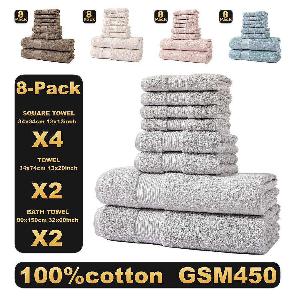 外贸全棉毛巾方巾浴巾八件套装A类精梳长绒棉加厚吸水