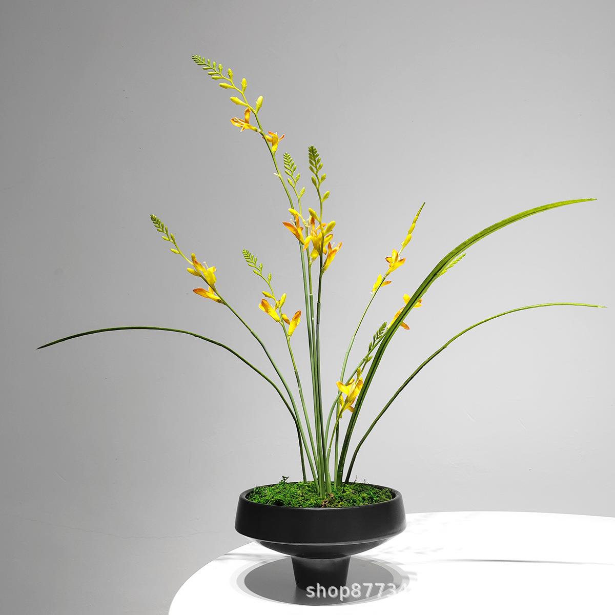 新中式永生苔藓仿真火焰兰绿植盆景摆设茶室茶楼玄关茶几花架摆件