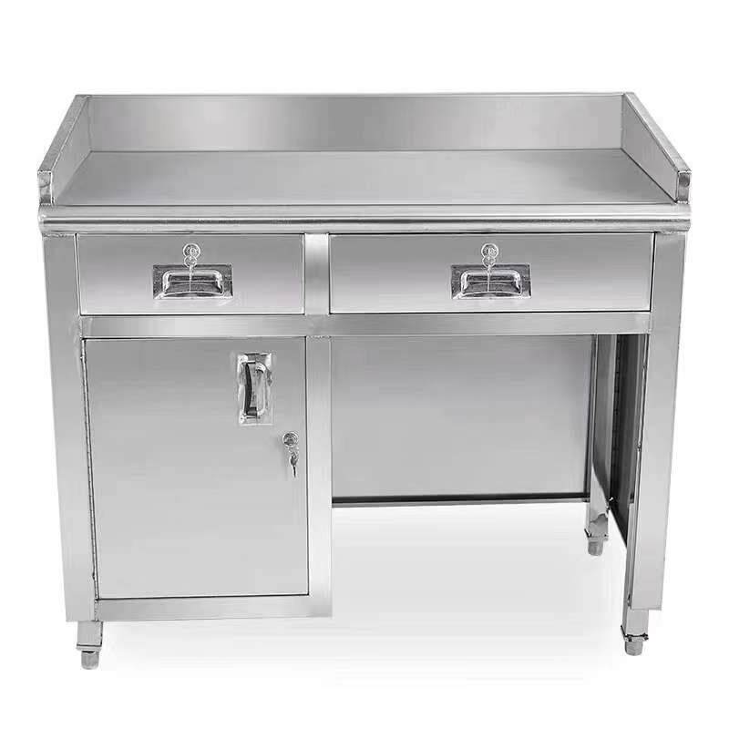 不锈钢办公桌电脑家用写字台收纳带锁抽屉柜商用收银桌操作工作台