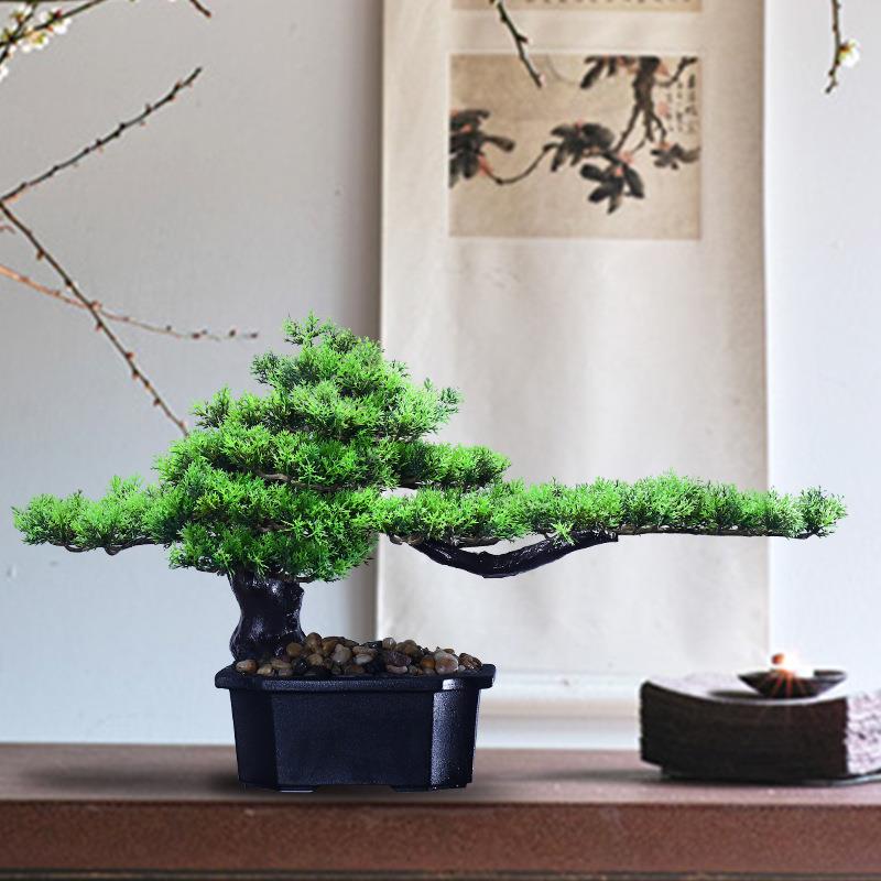 仿真盆景摆件假树盆栽大迎客松松树塑料假花盆栽仿真植物室内装饰