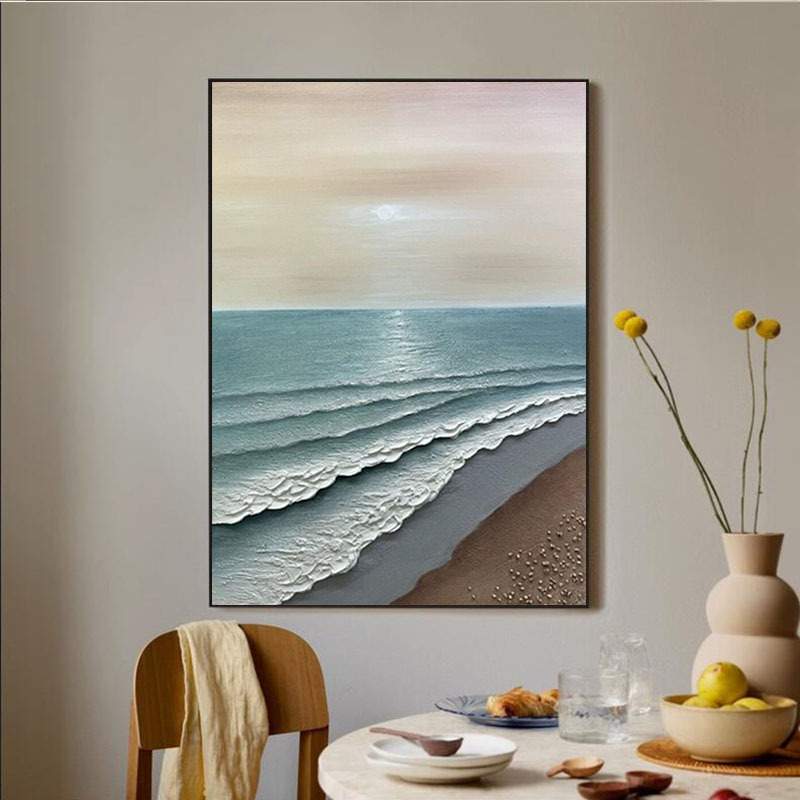 纯手绘油画海景日出客厅装饰画现代简约玄关走廊过道壁画立体肌理图片