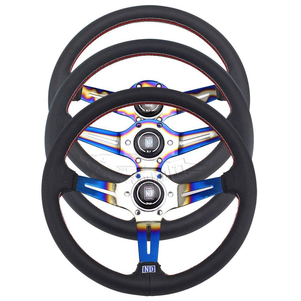 汽车改装赛车方向盘14寸ND烤蓝电镀支架针孔皮改装烤蓝方向盘