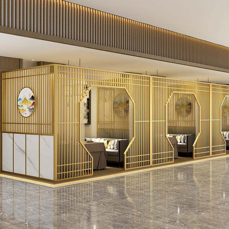 新中式月洞门包间屏风饭店餐厅铁艺包厢卡座餐饮烧烤火锅拱门隔断