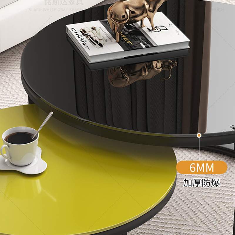 茶几家用客厅铁艺子母桌现代简约轻奢年轻人小户型大小圆伸缩桌子