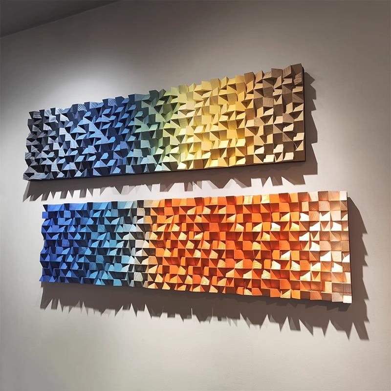 现代简约木头装饰画横版手工镶嵌木头马赛克艺术挂画玄关走廊挂画