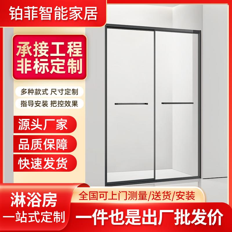 简约玻璃一字型淋浴房双移门简易一体式浴室玻璃隔断门
