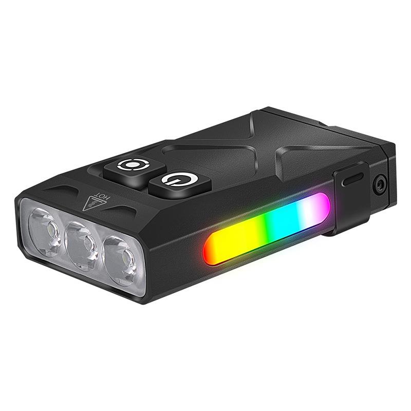 新款多功能铝合金手电筒RGB七彩磁吸工作灯365nm紫光充电手电筒