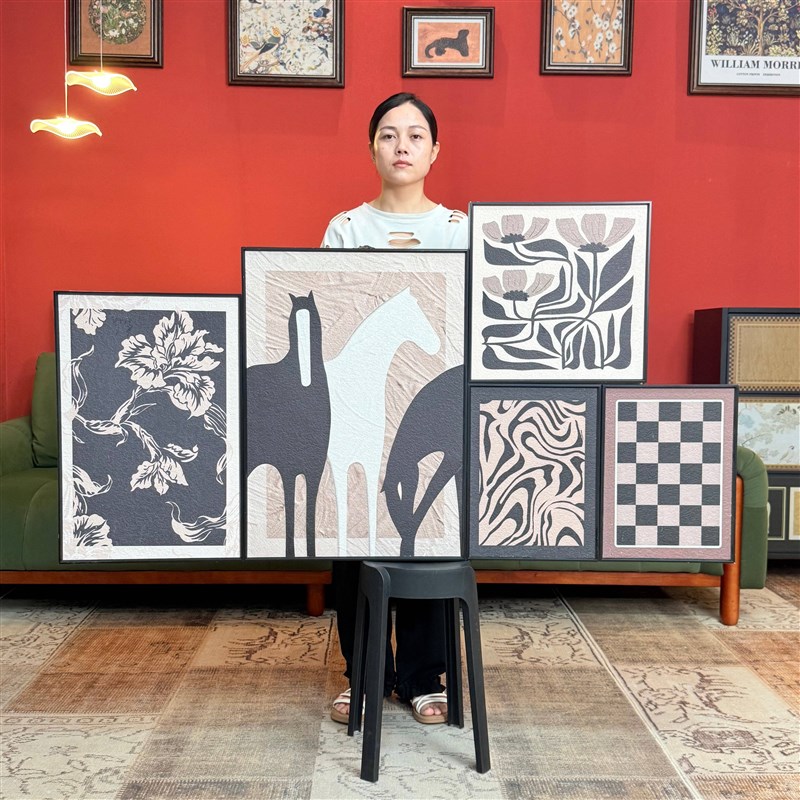 复古画法式f客厅餐厅装饰画R007沙发骏马五联图片