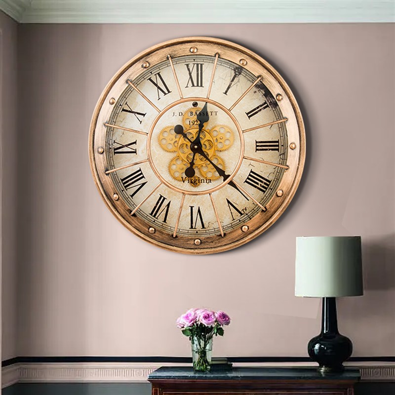 欧式艺术复古齿轮挂钟家用客厅餐厅个G性钟表铁艺指针墙壁装饰钟