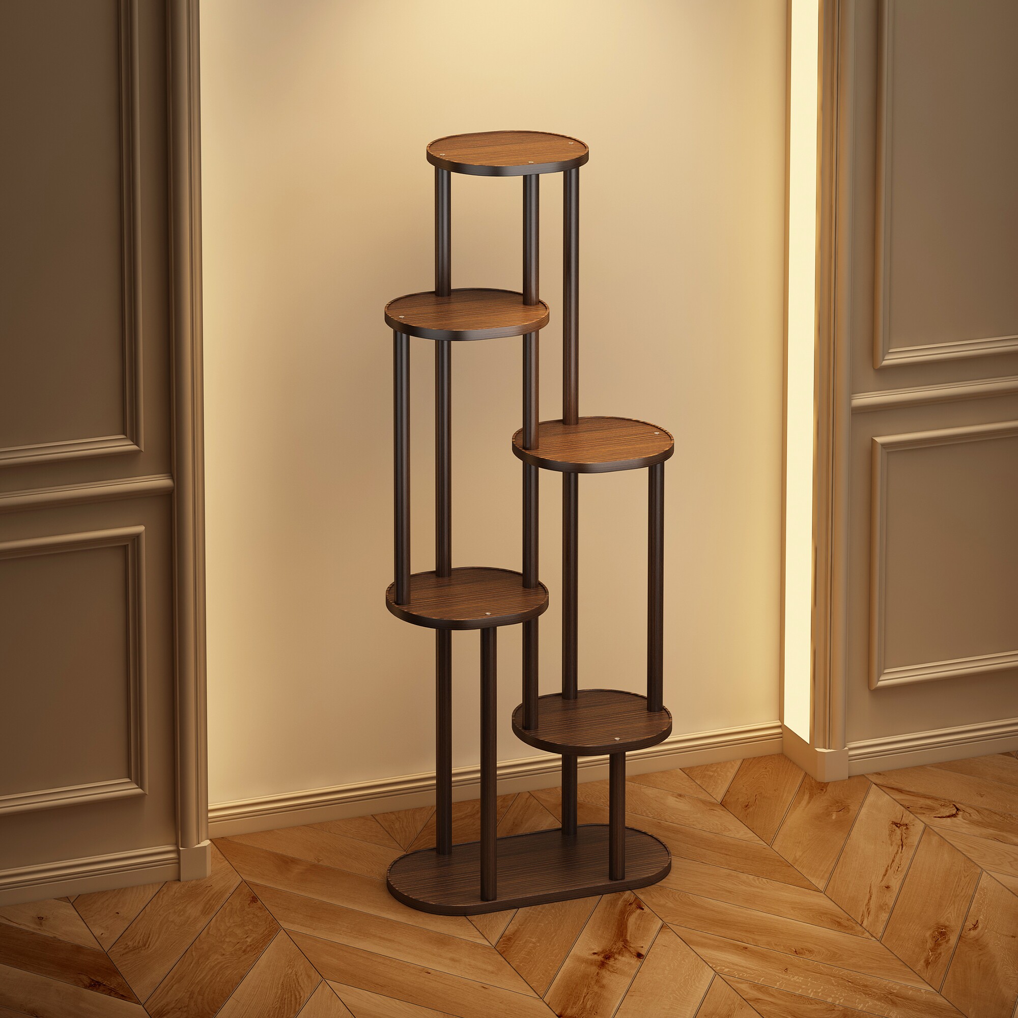 多层花架子客厅落地式复古博古架阳台实木中式小型置物架展示架子