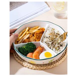 分格餐盘儿童加深陶瓷带盖饭盒分餐盘大人女孩专用加热减肥保温