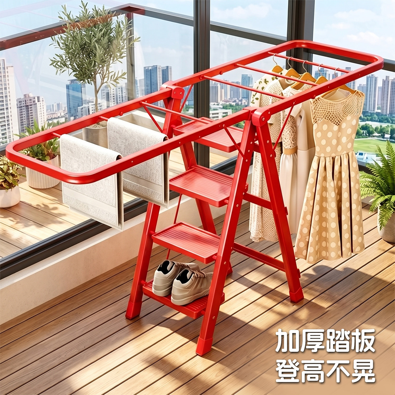 户外凉晒被神器家用梯子晾衣架两用二合一折叠梯凳室内阳台挂衣架