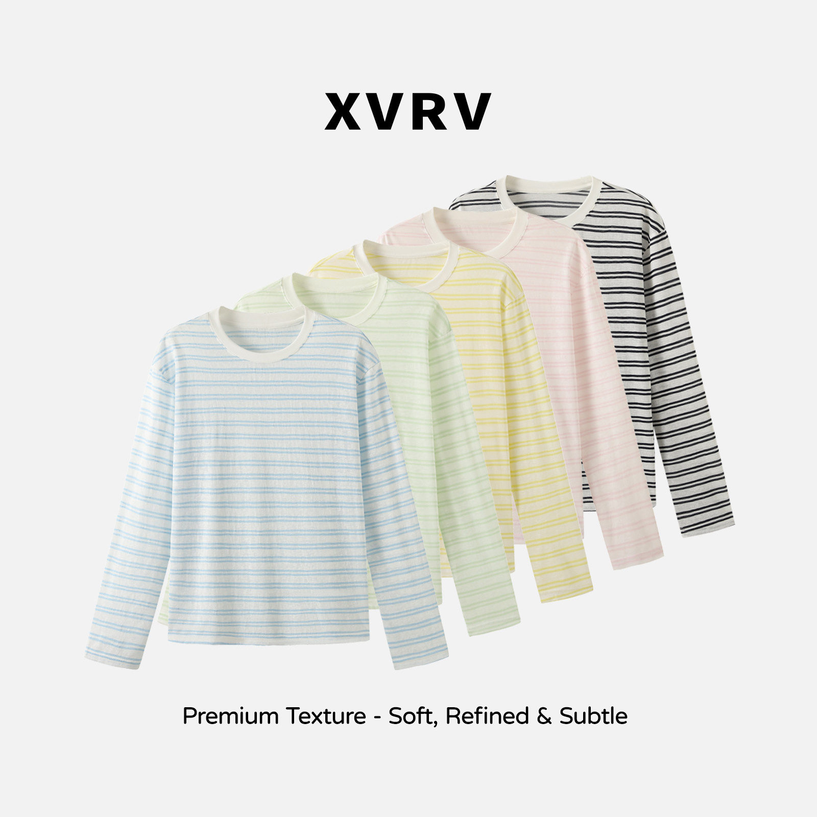 XVRV轻氧衫条纹呼吸罩衫莱赛尔天丝长袖女宽松圆领休闲运动T恤图片