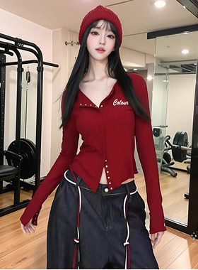 XVRV2026春秋暗扣开衫新款炸街上衣健身跳操运动户外曳步舞T恤