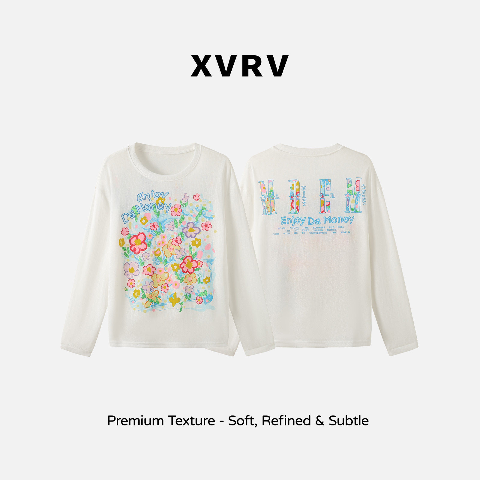 XVRV“梦幻泡影”莱赛尔罩衫休闲长袖宽松圆领上衣夏季清凉T恤图片