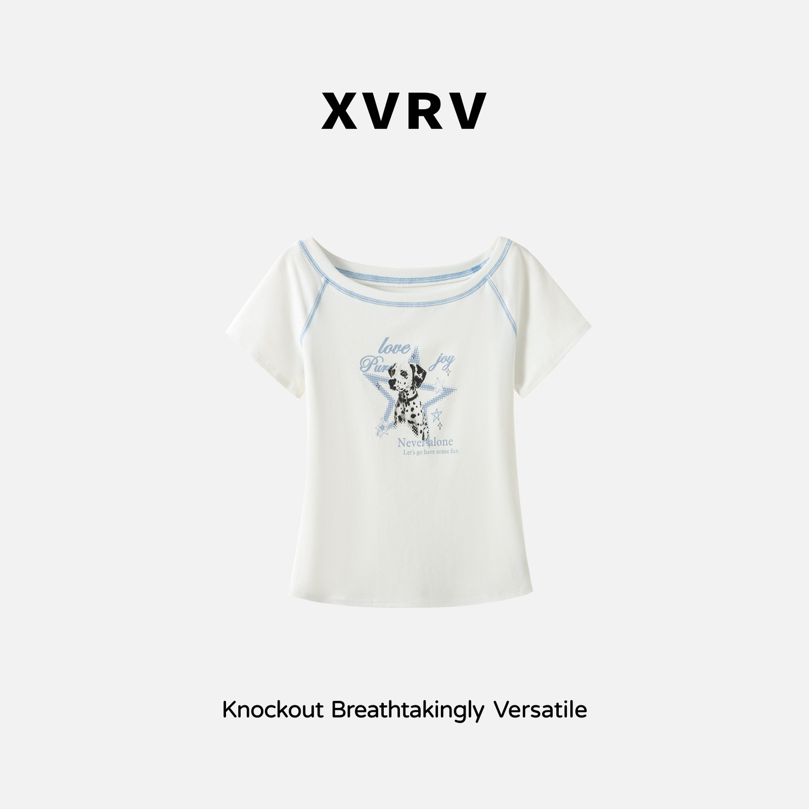XVRV甜辣斜肩动物印花短袖T恤女2026新款夏显瘦减龄百搭时尚上衣图片