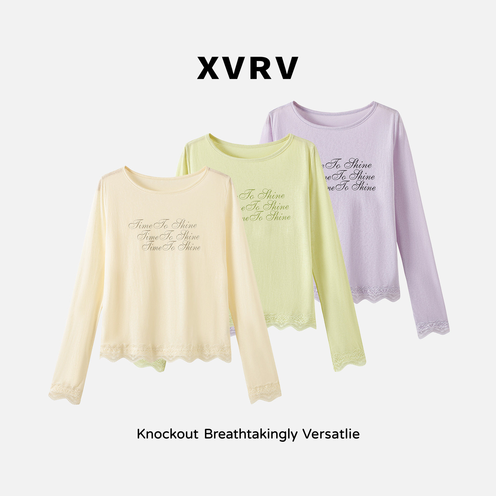 XVRV2026夏设计感蕾丝花边拼接字母印花T恤女宽松防晒罩衫上衣图片