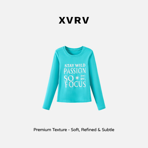 XVRV2026早秋新品字母印花美式复古长袖运动辣妹百搭圆领t恤上衣