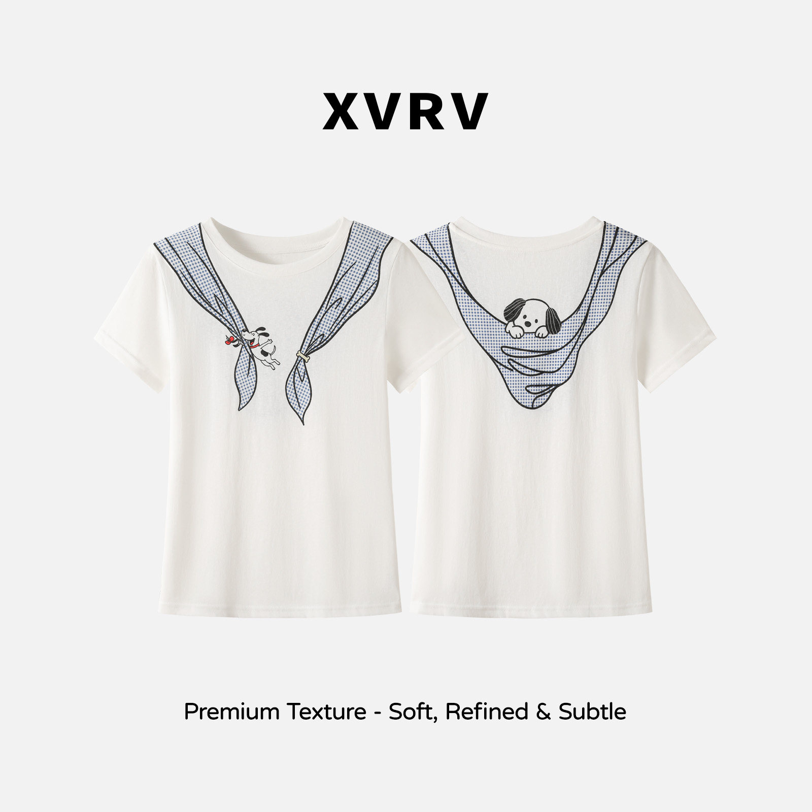 XVRV2026夏季新款米白色正肩印花T恤莱赛尔短袖女学院风圆领上衣图片