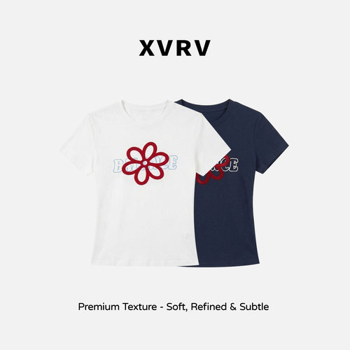 XVRV2026夏季新款正肩圆领设计感短袖运动休闲T恤女百搭修身上衣