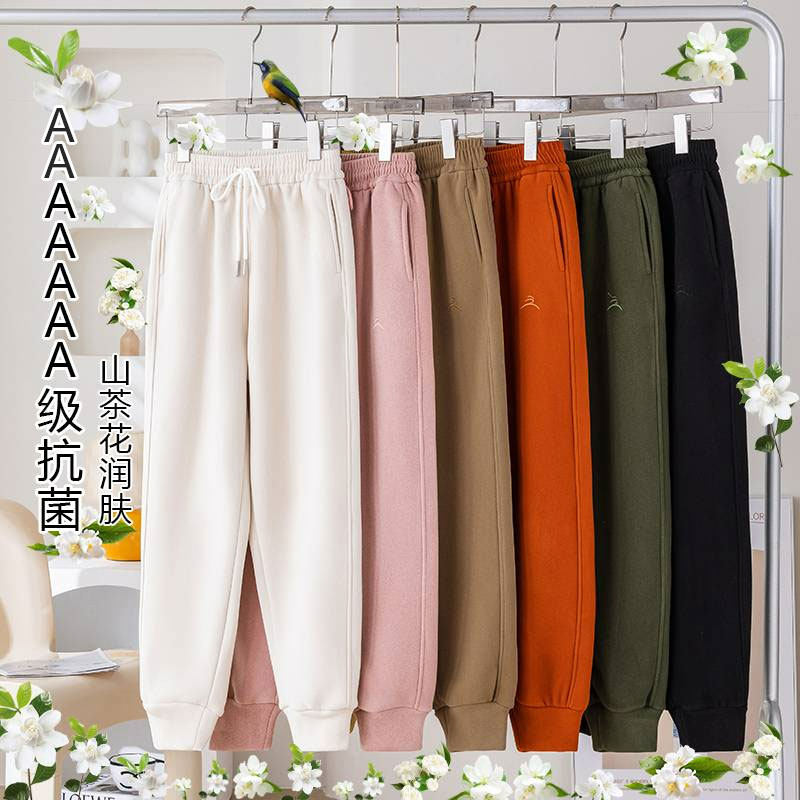 XVRV秋冬款2026沐丝绒防风裤男女束脚山茶花香加厚宽松运动裤