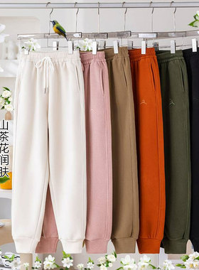 XVRV秋冬款2026沐丝绒防风裤男女束脚山茶花香加厚宽松运动裤