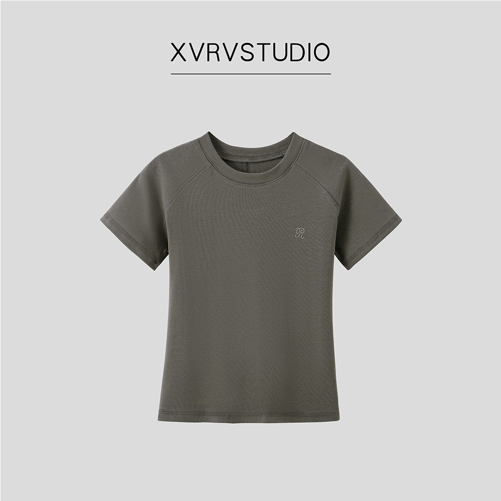 XVRV【夏上新】2025运动T恤刺绣设计感圆领短袖T恤女修身显瘦上衣