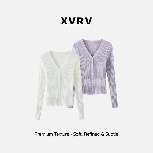 XVRV2026早秋新款肌理感坑条针织开衫百搭显瘦运动T恤上衣女