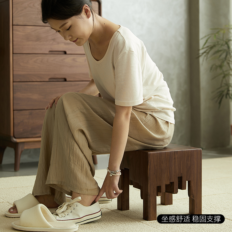 小凳子家用矮凳黑胡桃木小板凳茶几吃饭凳子客厅小方Y凳实木换鞋