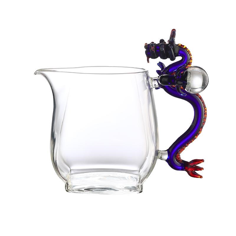 中式龙凤把手玻璃公道杯s加厚耐热分茶器高档过滤泡茶茶具茶海公