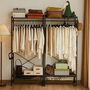 家用卧室c衣帽架铁艺落地式挂衣架挂包包置物架多层收纳鞋衣架一