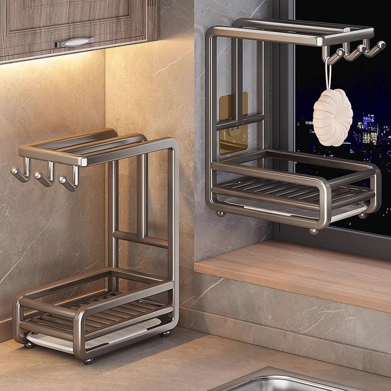 抹布架免打孔厨房置m物架水槽洗碗池沥水架台面壁挂篮钢丝球收纳