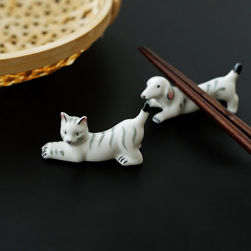 蓝莲花家居家用可爱日式陶瓷筷子托筷子架创意桌面笔托工艺品摆件