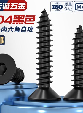 黑色304不锈钢沉头平头内六角自攻螺丝镀黑锌平杯木螺钉MM3M4M5M6