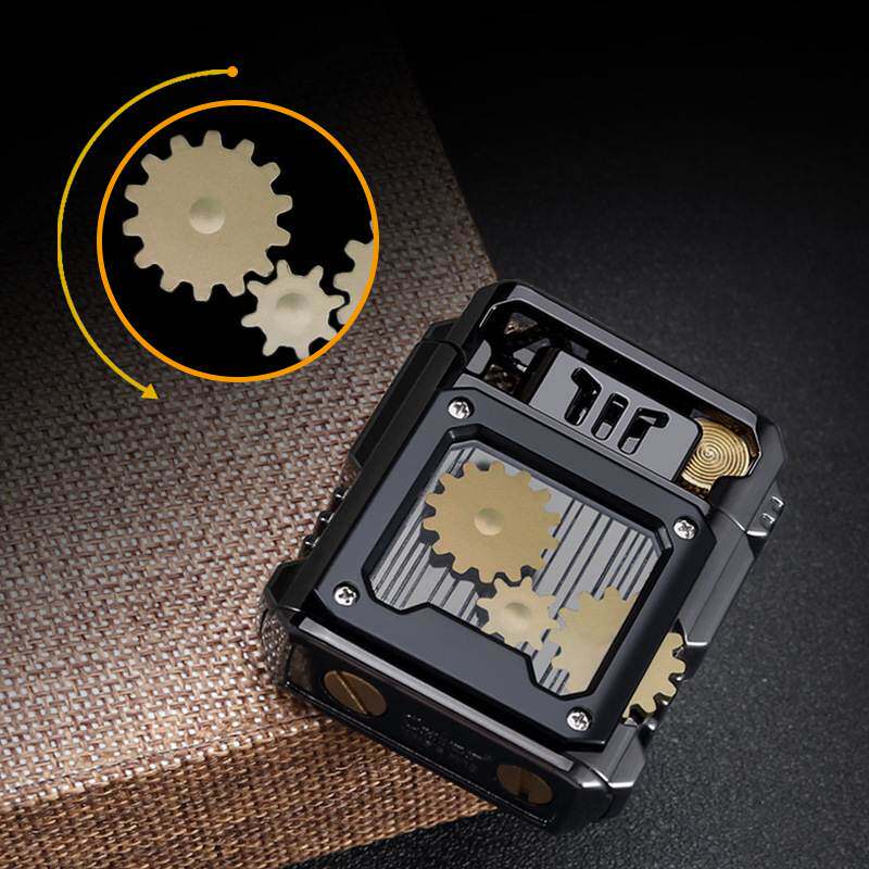 CHIEF/首领齿轮联动双棉芯煤油打火机机甲透明仓创意砂轮打火机