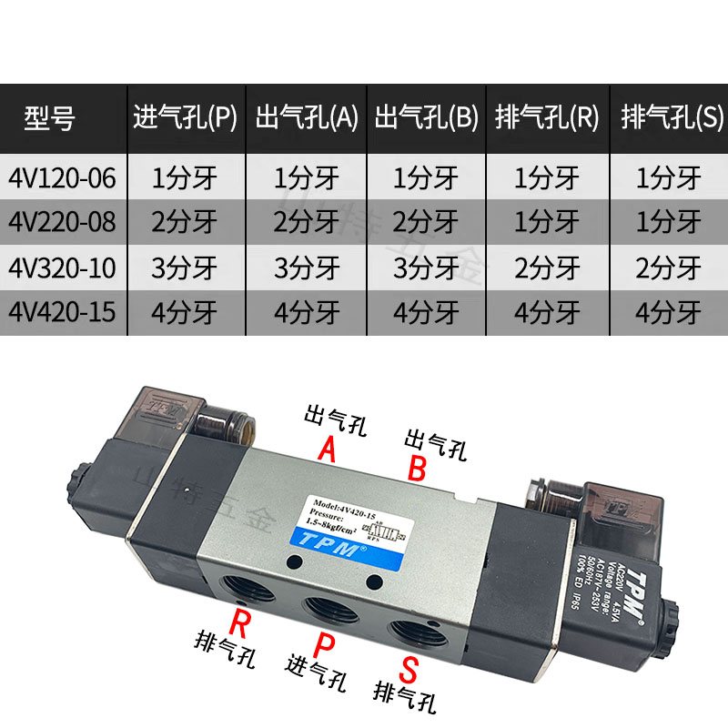 朝日气动4V220-08二位五通双线圈电磁阀4V320-10 4V420-15/AC220V