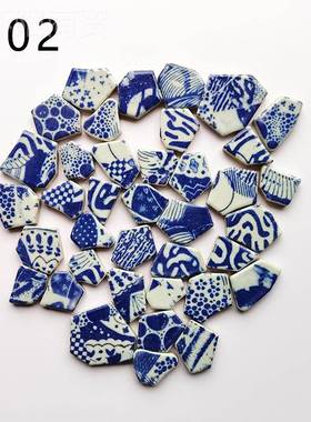 作赛业碎片颗粒片工d作小瓷砖散RWC装手工青花不规则青花瓷陶瓷瓷