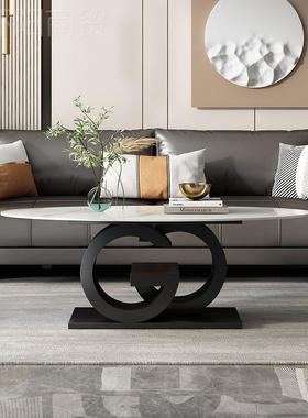 m意式极简轻奢客EFP厅y户椭圆形岩板茶几北欧小型创意家用茶桌约