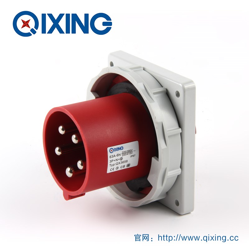 QX3658启星5芯63A工业暗装插头电力电源耦合器快捷航空电线连接器