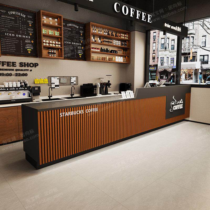 工业风餐厅奶茶咖啡餐饮店转角吧台桌收银台前台接待台店铺健身房