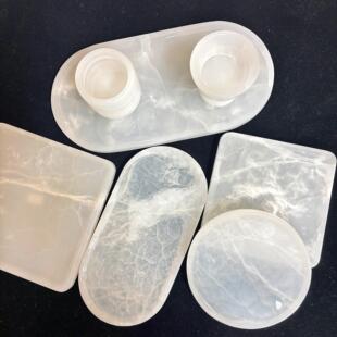 白冰玉托盘通透感玉石收纳盘首饰收纳盘纯色简约大理石托盘水晶