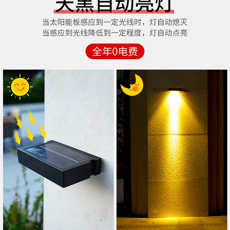 太阳能户外灯防水壁灯庭院花园别墅室外柱M子射灯围墙一束光洗墙