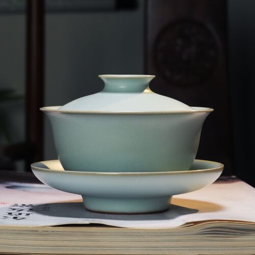 东道汝窑三才盖i碗陶瓷功夫茶具新东道茶具配件送礼礼盒装福圆盖