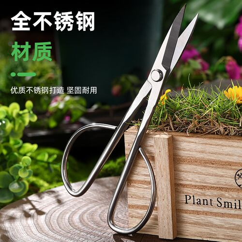 花园森林不锈钢实心叶芽剪家用修枝剪刀盆景剪刀园艺修.枝专业花